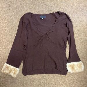 Annie B Brown Sweater with Fur Cuffs